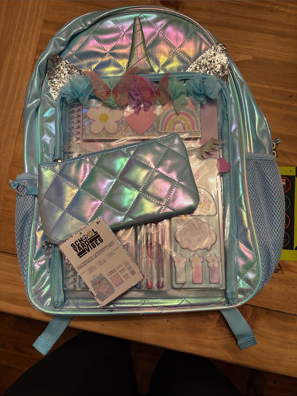 Holographic Unicorn Kids Backpack and Pencil Case - Iridescent Blue